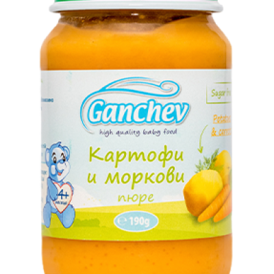 Бебешко пюре Ganchev, картофи и моркови 4м 190 гр.