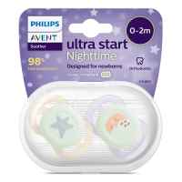 2 бр. светещи ортодонтични залъгалки за новородени Philips AVENT Ultra Start Night 0-2м, в оранжево и лилаво с декор луна и звезди, в кутия за стерилизиране-E2KbB.jpeg