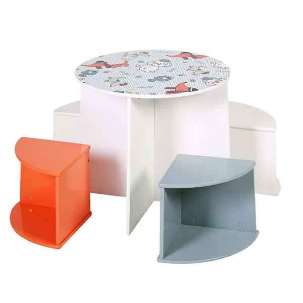 Комплект детска дървена кръгла маса с 4 стабилни столчета GINGER, DOGS-E6ddw.jpg