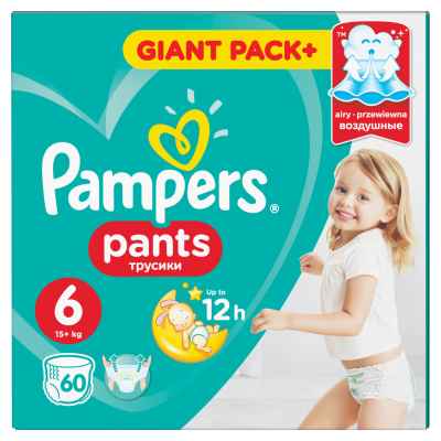 Гащички за еднократна употреба Pampers 6 Extra Large, 15+ кг 60 бр.