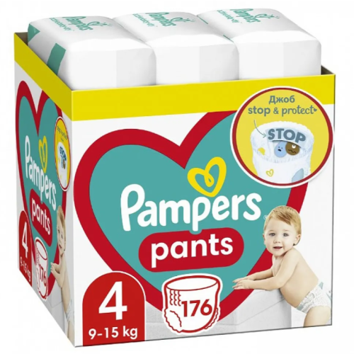 Гащички за еднократна употреба Pampers 4 Maxi, 9-15 кг 176 бр.