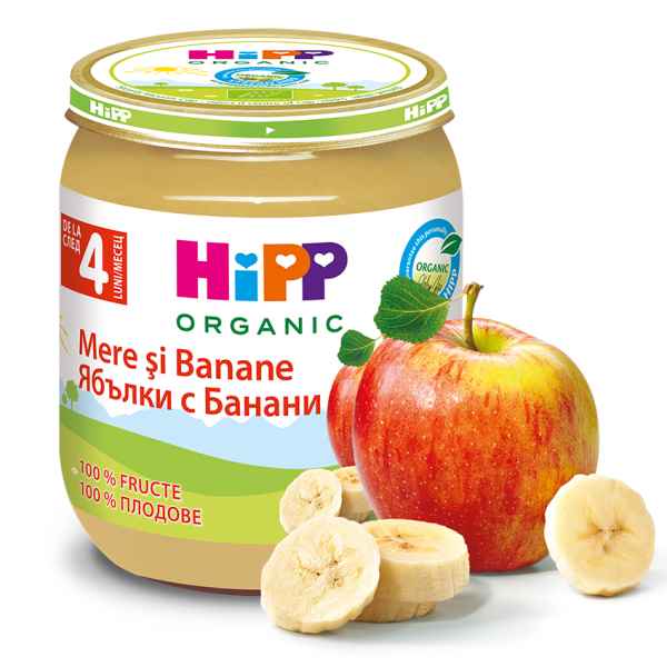 Бебешко био пюре Hipp, Ябълки с банани 4м 125 гр.-Ee76H.jpeg