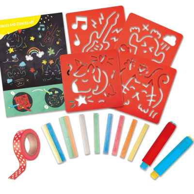 Творчески комплект Hape, Забавно рисуване с тебешири и шаблони, 21 части