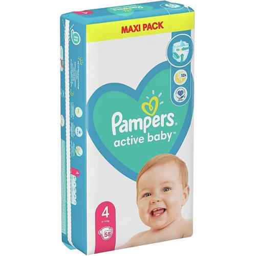 Памперси Pampers Active Baby 4 Maxi Plus, 10-15 кг 58 бр.