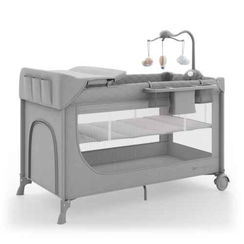 Бебешка сгъваема кошара KinderKraft LEODY UP, с аксесоари, Grey