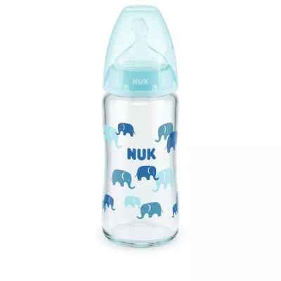 Стъклено шише NUK First Choice 240мл, със силиконов биберон 0-6мес, Син