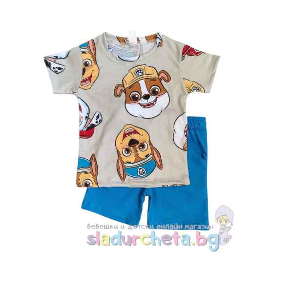 Комплект от 2 части Светли - тениска и къс панталон, Кучета в сиво/синьо-H6P5G.jpeg