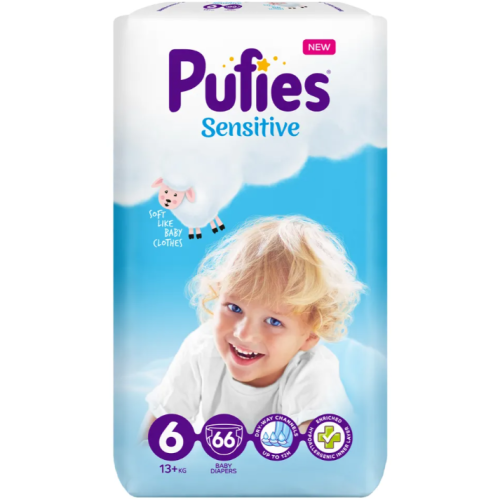 Памперси Pufies Sensitive 6 Extra Large, 13+ кг 66 бр.