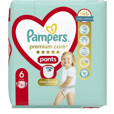 Гащички за еднократна употреба Pampers Premium Care 6, 15+ кг 31 броя