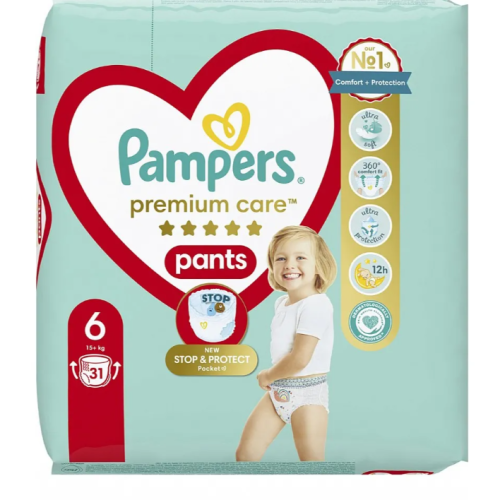 Гащички за еднократна употреба Pampers Premium Care 6, 15+ кг 31 броя