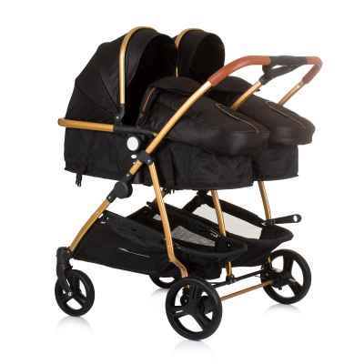 Бебешка количка за близнаци Chipolino ДуоСмарт, обсидиан/злато