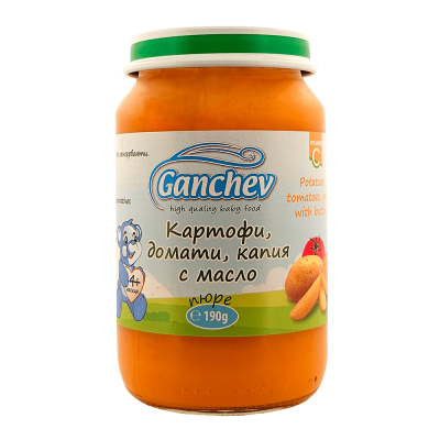 Бебешко пюре Ganchev, картофи, домати и капия с масло 4м 190 гр.