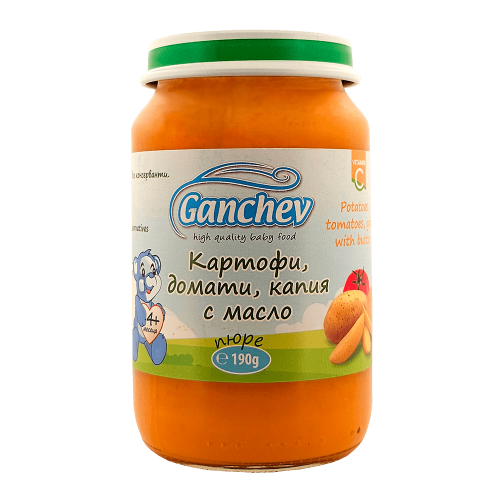 Бебешко пюре Ganchev, картофи, домати и капия с масло 4м 190 гр.