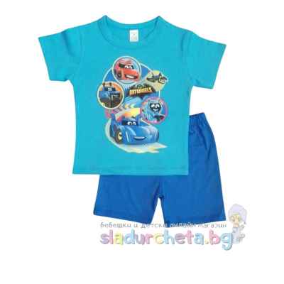 Комплект от 2 части Светли - тениска и къс панталон, Бат-коли тюркоаз/ графит