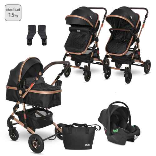 Комбинирана бебешка количка 3в1 Lorelli Alba Premium, Black + Адаптори