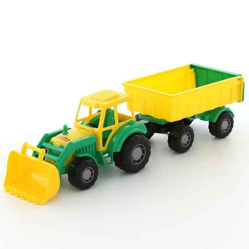 Трактор с лопата и ремарке Polesie toys Master, Зелен/жълт
