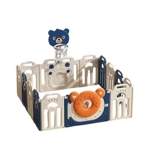 Сгъваема бебешка ограда за игра с баскетболен кош Feelkids, Синьо мече