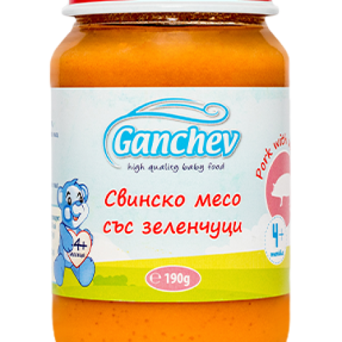 Бебешко пюре Ganchev, свинско месо със зеленчуци 4м 190 гр.