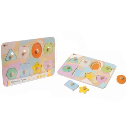 Дървен образователен пъзел Classic World, с 9 геометрични елемента