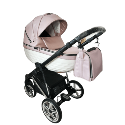 Бебешка количка 3в1 Adbor Avenue 3D eco, розова кожа/бял
