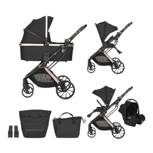 Комбинирана бебешка количка 3в1 Lorelli Glory, Black + адаптори