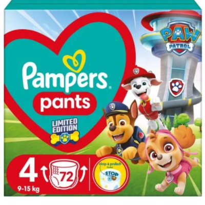 Гащички за еднократна употреба Pampers GPP PawPatrol 4, 9-15 кг 72 бр.