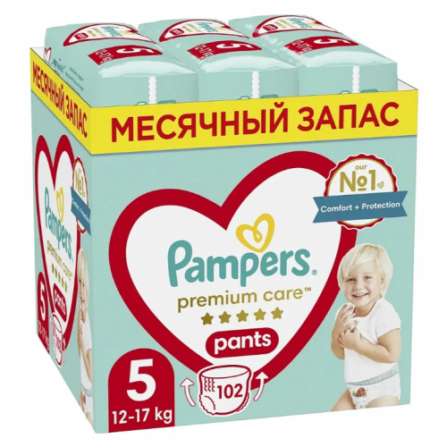 Гащички за еднократна употреба Pampers Premium Care 5, 12-17 кг 102 броя