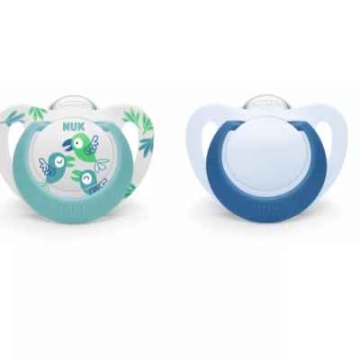Силиконова залъгалка NUK Star, 6-18м, момче, 2бр