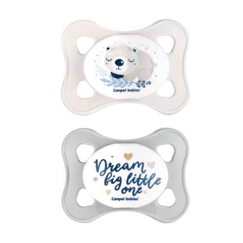 Силиконова залъгалка със симетрична форма Canpol, 0-2м, 2бр сиво