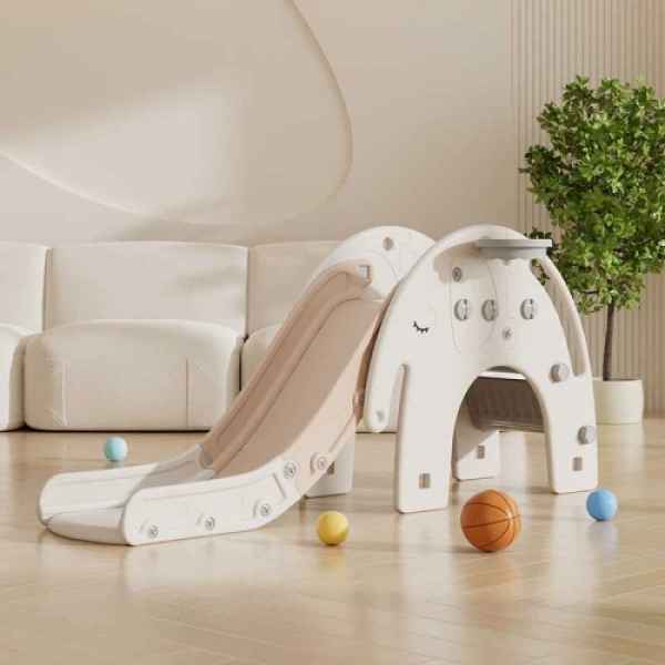 Детска пързалка с баскетболен кош Feelkids, Слонче кафява-La7Tz.jpeg