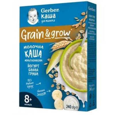 Овесено-пшеничена млечна каша Gerber, с йогурт, банан и круша 8м 240 гр.