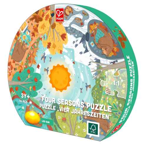 Образователен пъзел за под Hape, Четири сезона, 57.5 см, 16 части
