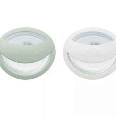 Силиконова залъгалка NUK Mommy Feel, 0-9м + кутийка, зелена/бяла, 2бр.