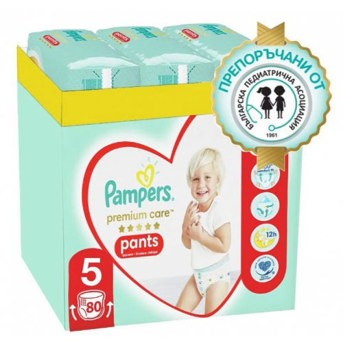 Гащички за еднократна употреба Pampers Premium Care 5, 12-17 кг 80 броя