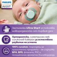 Комплект от 2 бр. ортодонтични залъгалки за новородени Philips AVENT Ultra Start 0-2м, в синьо и зелено със забавен декор, в кутия за стерилизиране-MTd52.jpeg
