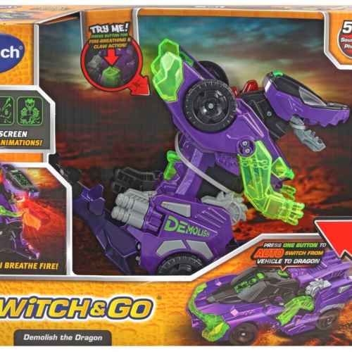 Интерактивна играчка Vtech, Трансформер Demolish, Автомобил и Дракон 2 в 1, Лилав