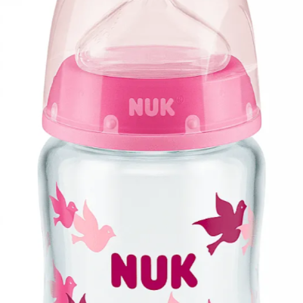 Стъклено шише Nuk First Choice 120 мл. със силиконов биберон 0-6 м., розово-N6Wsg.png