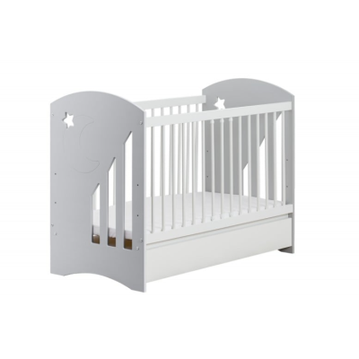 Детска кошара с чекмедже Baby Moon + матрак 60/120 см сива