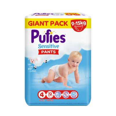 Памперс гащички Pufies Sensitive 4, 9-15 кг 72 бр.