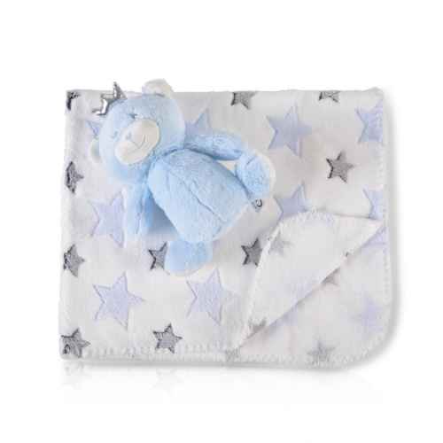Бебешко одеяло Cangaroo с играчка Blue Bear 90/75 cm