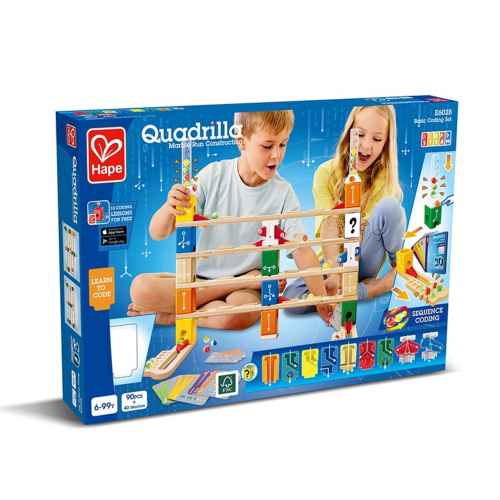 Комплект дървена писта Hape, Quadrilla Basic Coding, 90 части