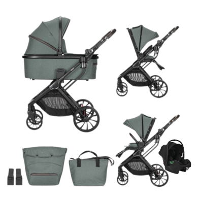 Комбинирана бебешка количка 3в1 Lorelli Glory, Green + адаптори