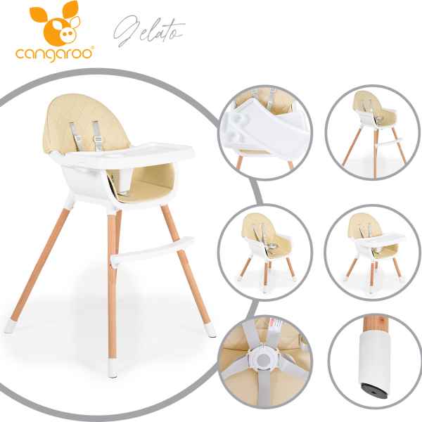 Дървен стол за хранене Cangaroo Gelato, бежов-Q5UD0.jpeg