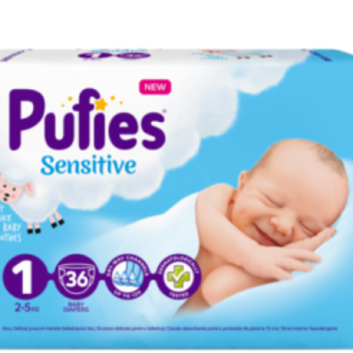 Памперси Pufies Sensitive 1 New born, 2-5 кг 36 бр.