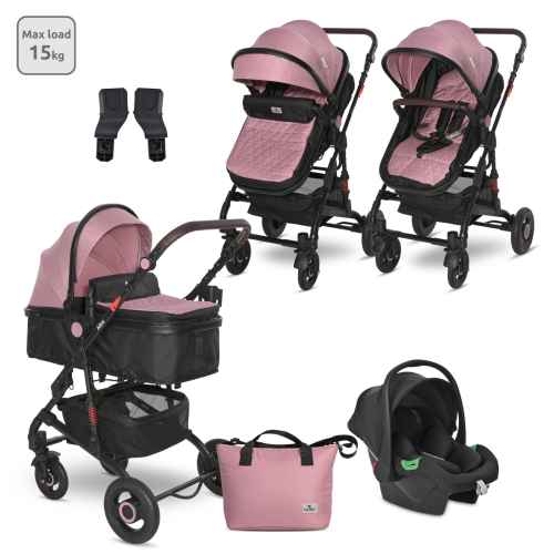 Комбинирана бебешка количка 3в1 Lorelli Alba Premium, Pink + Адаптори