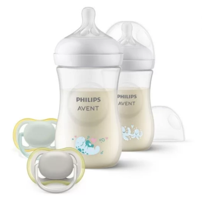 Комплект за бебе Philips AVENT, Октоподи с 2 бр. шишета за хранене Natural Response 260 мл с биберони без протичане, 2 бр. залъгалки Ultra Air