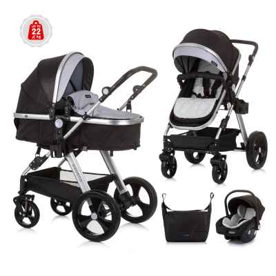 Комбинирана бебешка количка 3в1 Chipolino Хавана, обсидиан/сребро