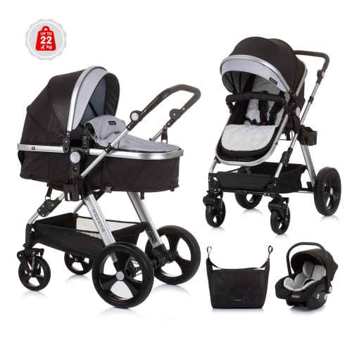 Комбинирана бебешка количка 3в1 Chipolino Хавана, обсидиан/сребро