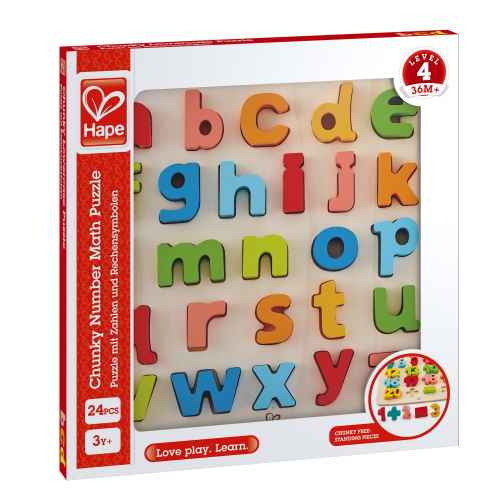 Дървен пъзел Hape, Азбука малки букви, 24 части