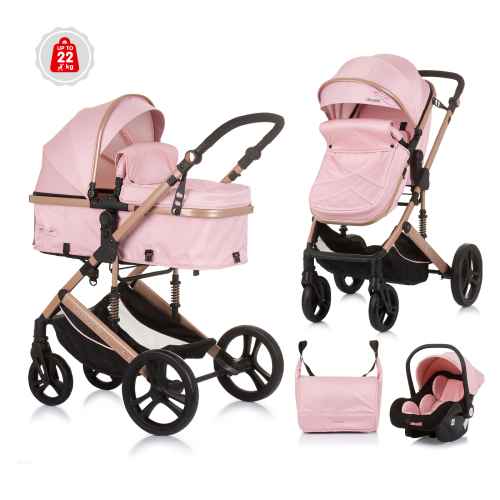 Комбинирана бебешка количка 3в1 Chipolino Аморе, фламинго